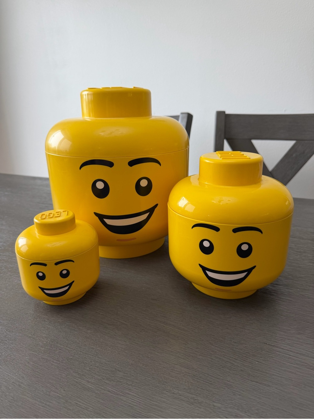 Lego Bright Yellow Smiling Minifigure Head Storage Trio